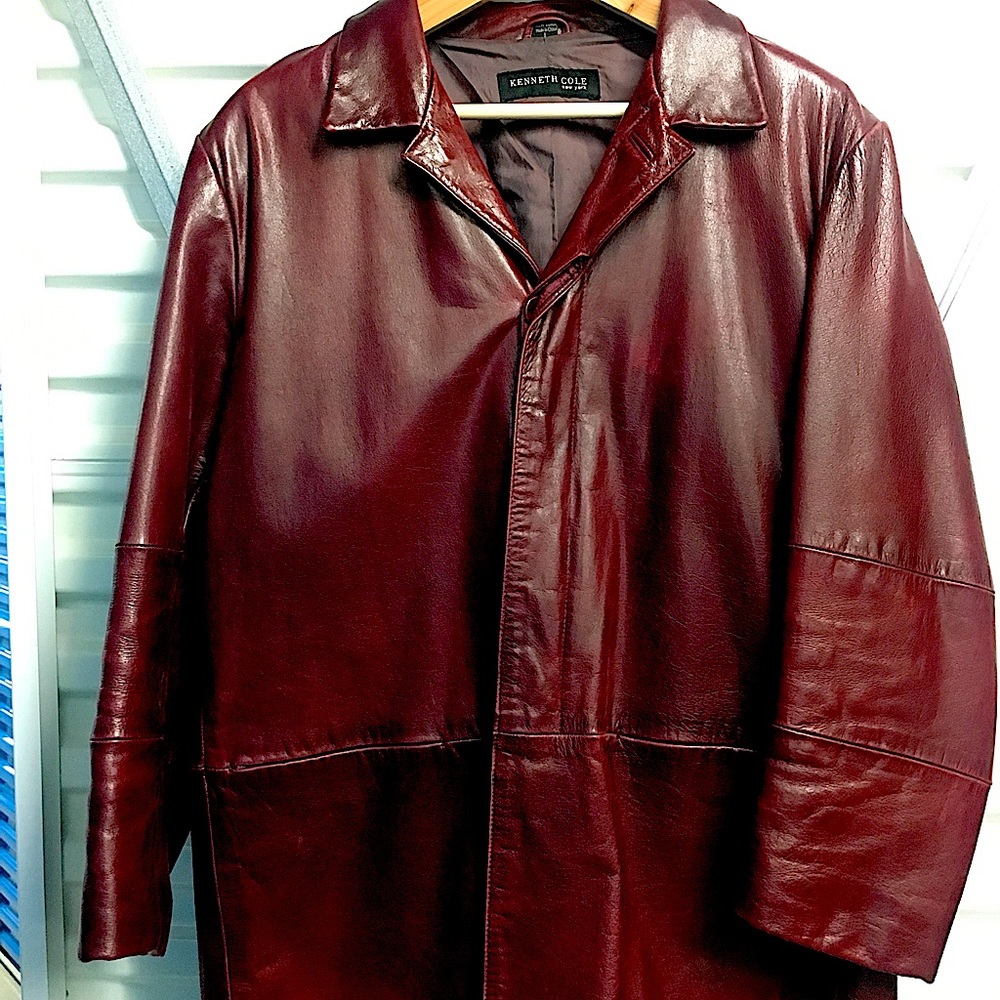 Kenneth Cole dark red leather blazer jacket. Bold, confident, no rips, stains.
